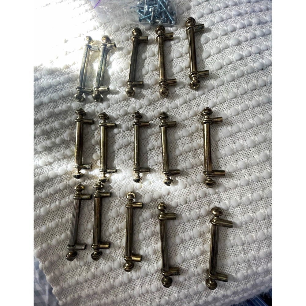 Vintage  Polished Gold Metal Bar Pulls 3in CTC w/ Screws 15 quantity